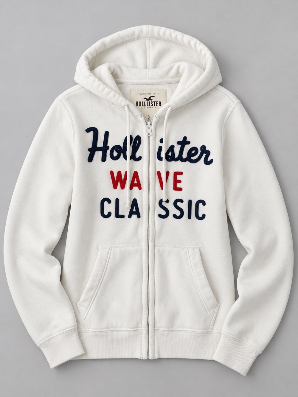 Vintage Y2K Hollister Wave Classic Full Zip Hoodie Cream White Size M
